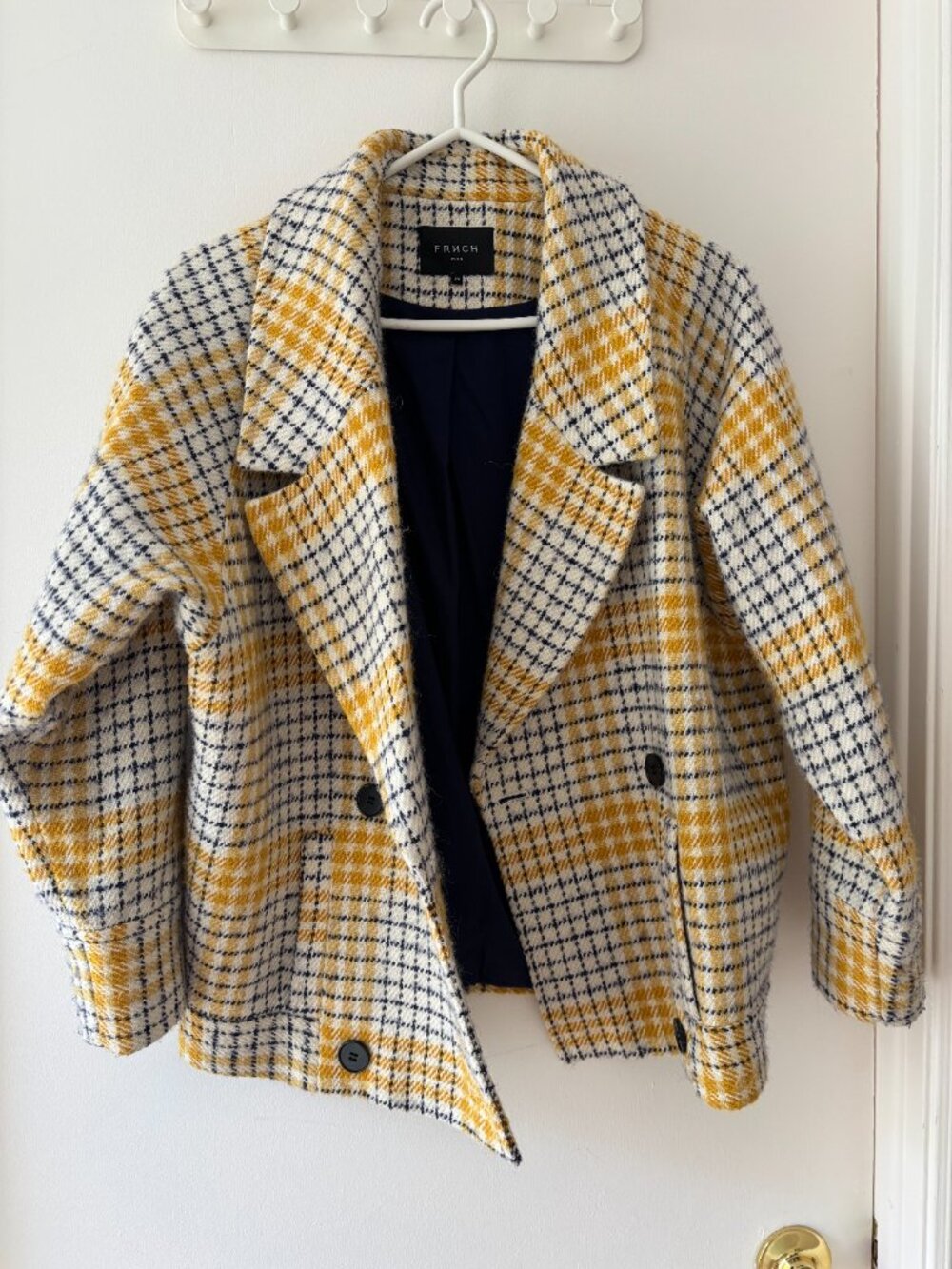 FRNCH Paris Wool Blend Plaid Double-Breasted Coat Jacket - Picture 4 of 6